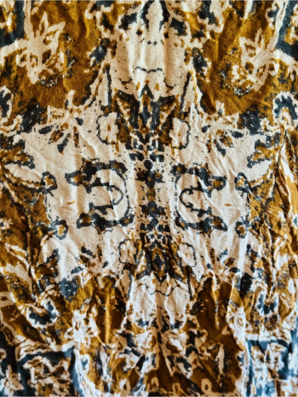 Earthy Boho Patterned Open Front Kimono - Mustard & Brown - Picture 5 of 5
